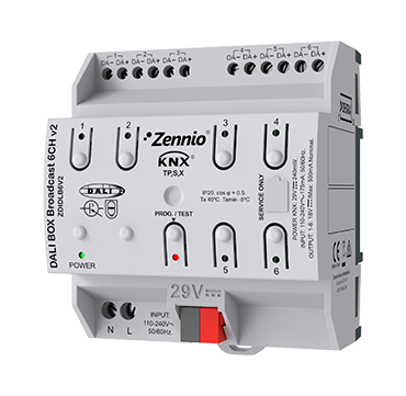 DALI BOX Broadcast 6CH v2 KNX-DALI Broadcast Interface for up to 6 channels with up to 64 ballasts each