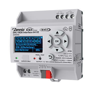 DALI BOX Interface 64 X2. KNX-DALI Interface for up to 64 ballasts per channel - 2 channels