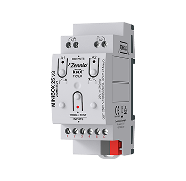 MINiBOX 25 v3. KNX multifunction actuator with KNX Secure - 2 outputs 16A / 5 inputs A/D
