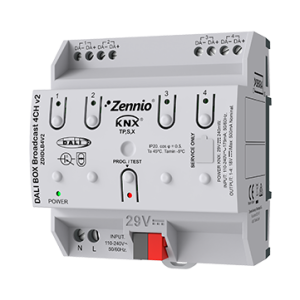 DALI BOX Broadcast 4CH v2 KNX-DALI Broadcast Interface for up to 4 channels with up to 64 ballasts each