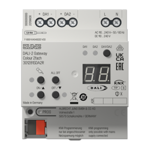 KNX DALI-2 gateway Colour 2-gang, Rail mounting device, 4 rail units, Secure