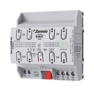 NarrowDIM X4. Universal dimmer actuator. 4 channels x 210W. 4.5 DIN units