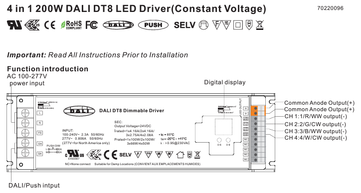4 in 1 200W DALI DT8 LED Driver(Constant Voltage) - Image 3
