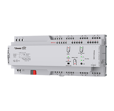 ALLinBOX 1612 v3. Multifunction device with KNX power supply, KNX-IP Interface, 16 outputs/12 inputs and logic module
