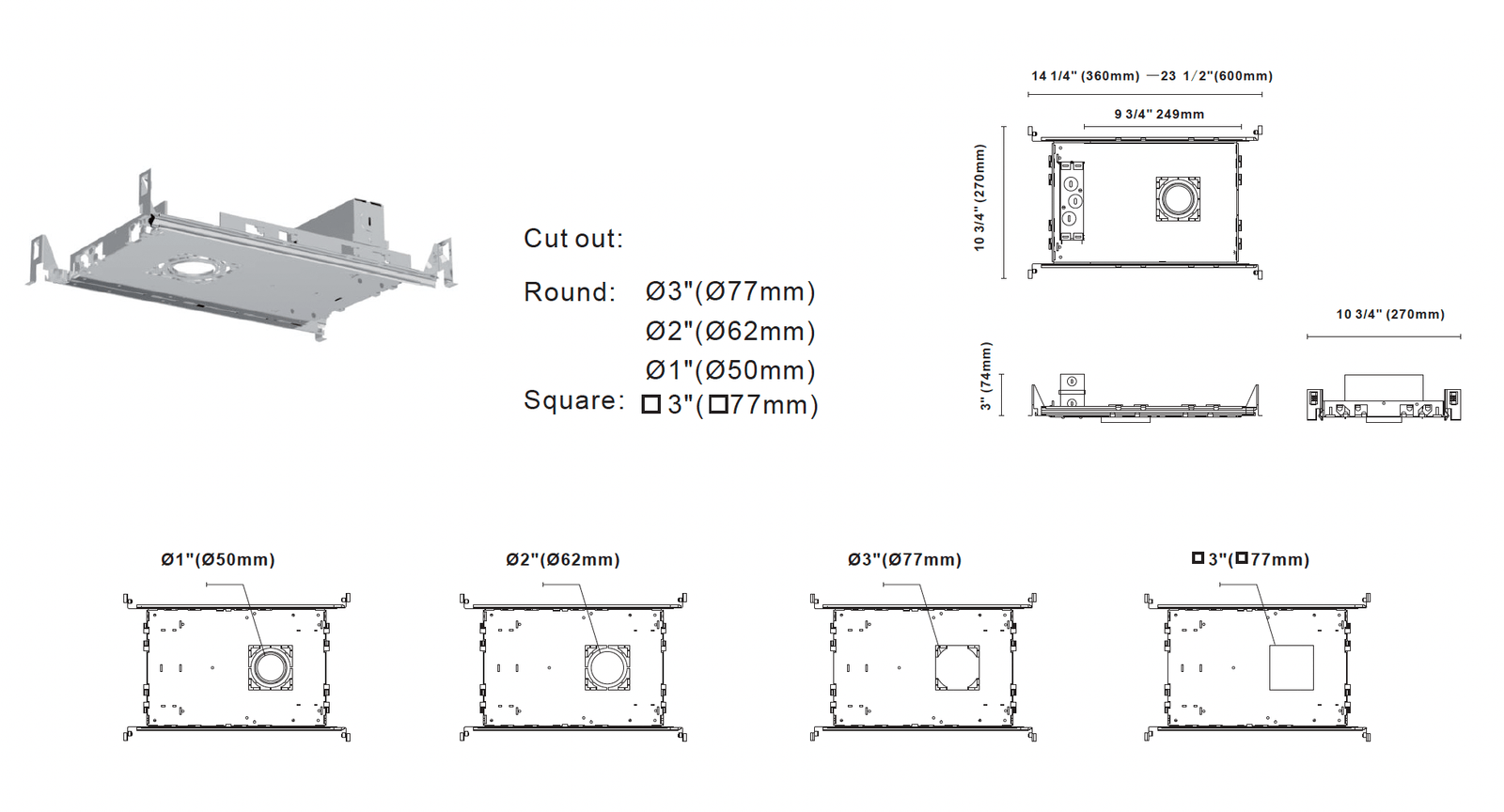 Non-IC Mounting Bracket For 3 to 1 Inch Downlights