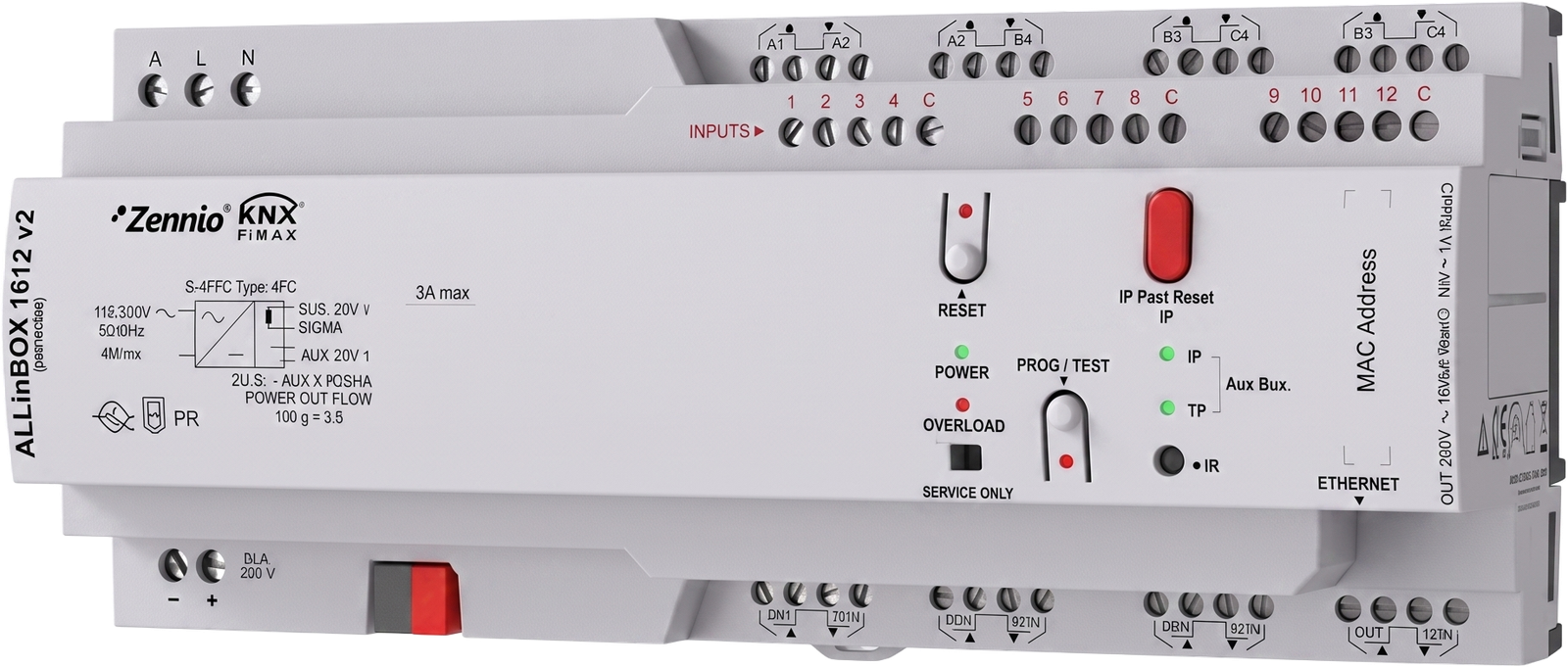 ALLinBOX 1612 v3 Multifunction device with power supply, KNX-IP Interface, 16 outputs, 12 inputs and logical module