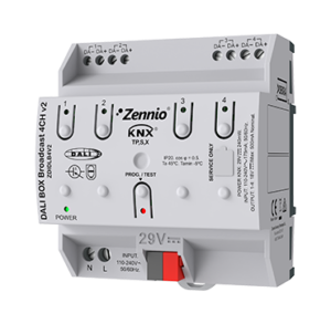 DALI BOX Broadcast 4CH v2 KNX-DALI Broadcast Interface for up to 4 channels with up to 64 ballasts each