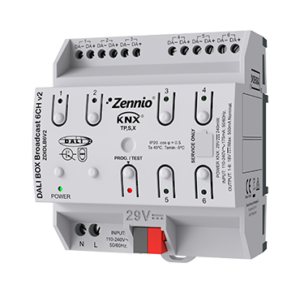 DALI BOX Broadcast 6CH v2 KNX-DALI Broadcast Interface for up to 6 channels with up to 64 ballasts each
