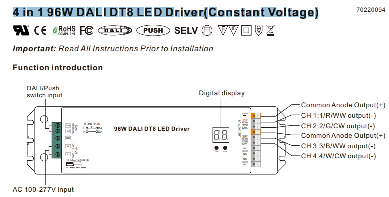 4 in 1 96W DALI DT8 LED Driver(Constant Voltage)