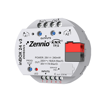 inBOX 24 v3. KNX multifunction actuator for flush mounting – 2 outputs 16A/4 inputs A/D