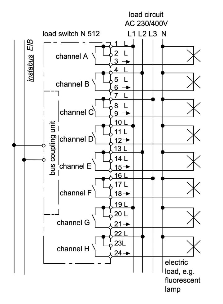 N 512C01 - KNX Load switch, 8 x AC 120 V / AC 277 V / AC 347 V‚ 20 A, C load (cUL listed) - Image 2
