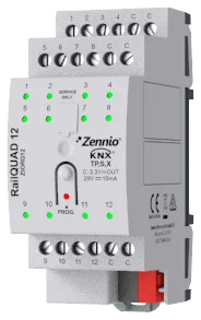 Zennio RailQUAD 12, Input module with 12 analog-digital inputs for DIN rail with status indicator LEDs.