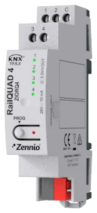 Zennio RailQUAD 4, Input module with 4 analog-digital inputs for DIN rail with status indicator LEDs.