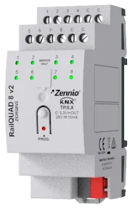 Zennio RailQUAD 8 v2, Input module with 8 analog-digital inputs for DIN rail with status indicator LEDs.