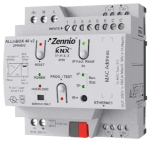 Zennio ALLinBOX 46 v2, Multifunction device with KNX power supply, KNX-IP Interface, 4 outputs/6 inputs and logic module